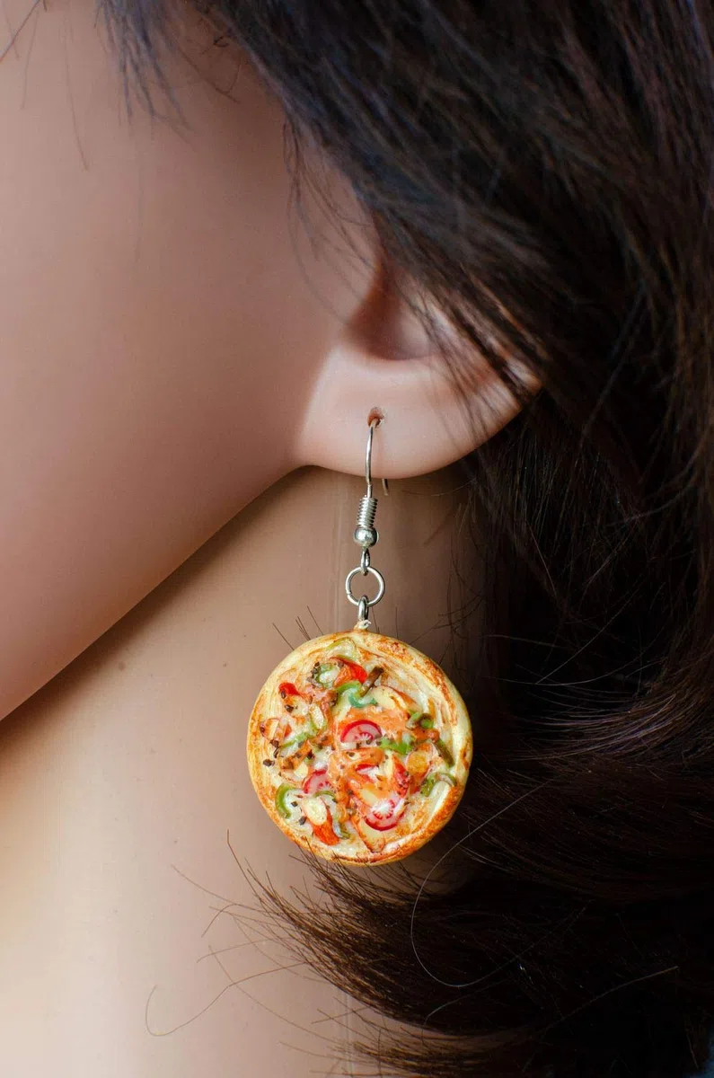 Miniblings ganze Pizza Ohrringe - Handmade Modeschmuck I Party Essen Fast Food - Ohrhänger Ohrschmuck versilbert
