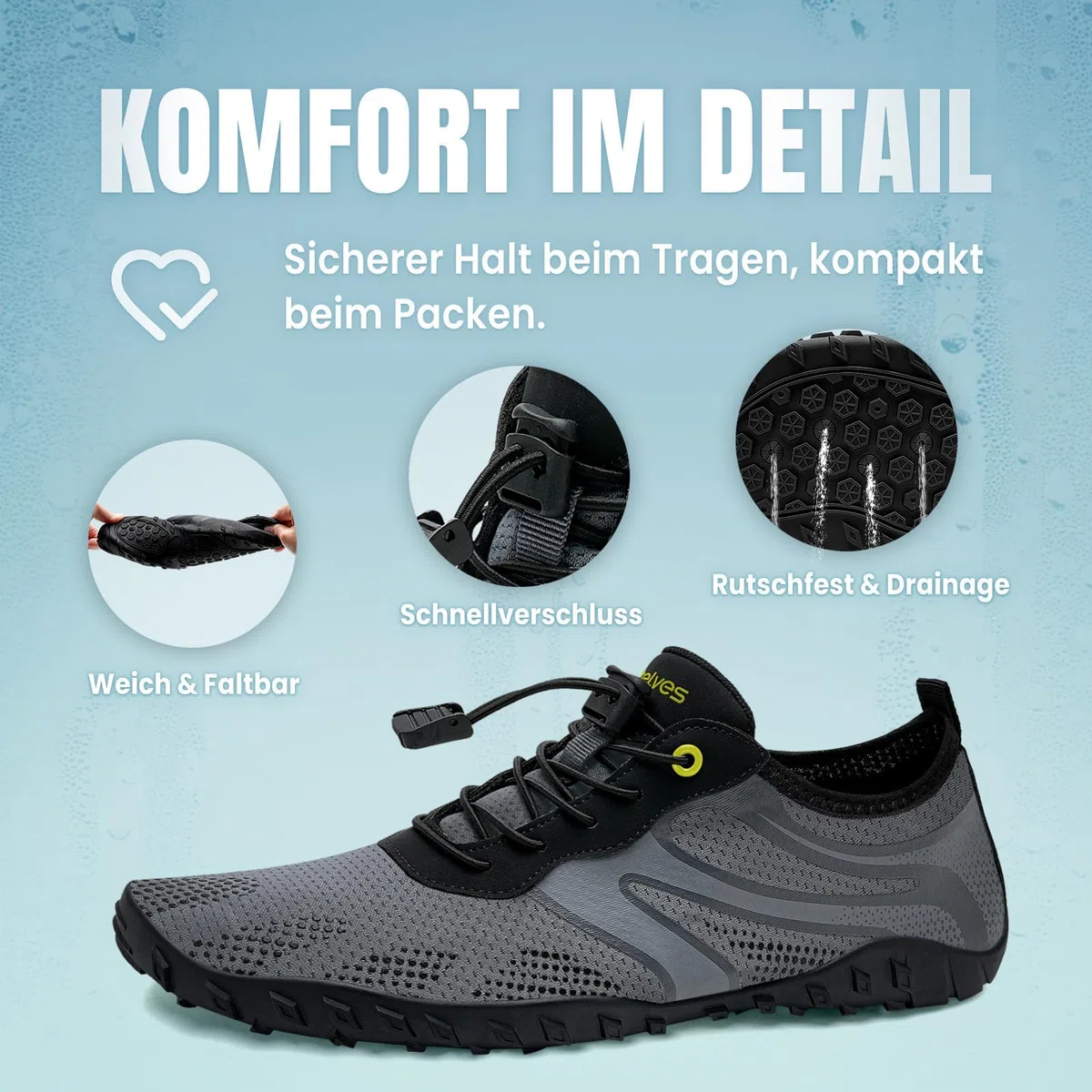 WateLves Wasserschuhe Badeschuhe Damen Herren Strandschuhe Schwimmschuhe Aquaschuhe Sommer Schnell Trocknend Surfschuhe 36-48EU