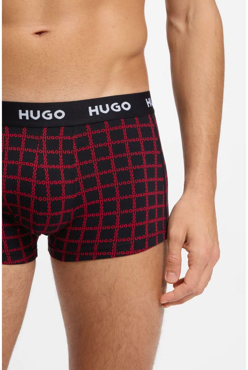 HUGO Herren Trunk Triplet Design Dreier-Pack eng anliegende Boxershorts aus Stretch-Baumwolle mit kurzem Bein und Logo-Bund
