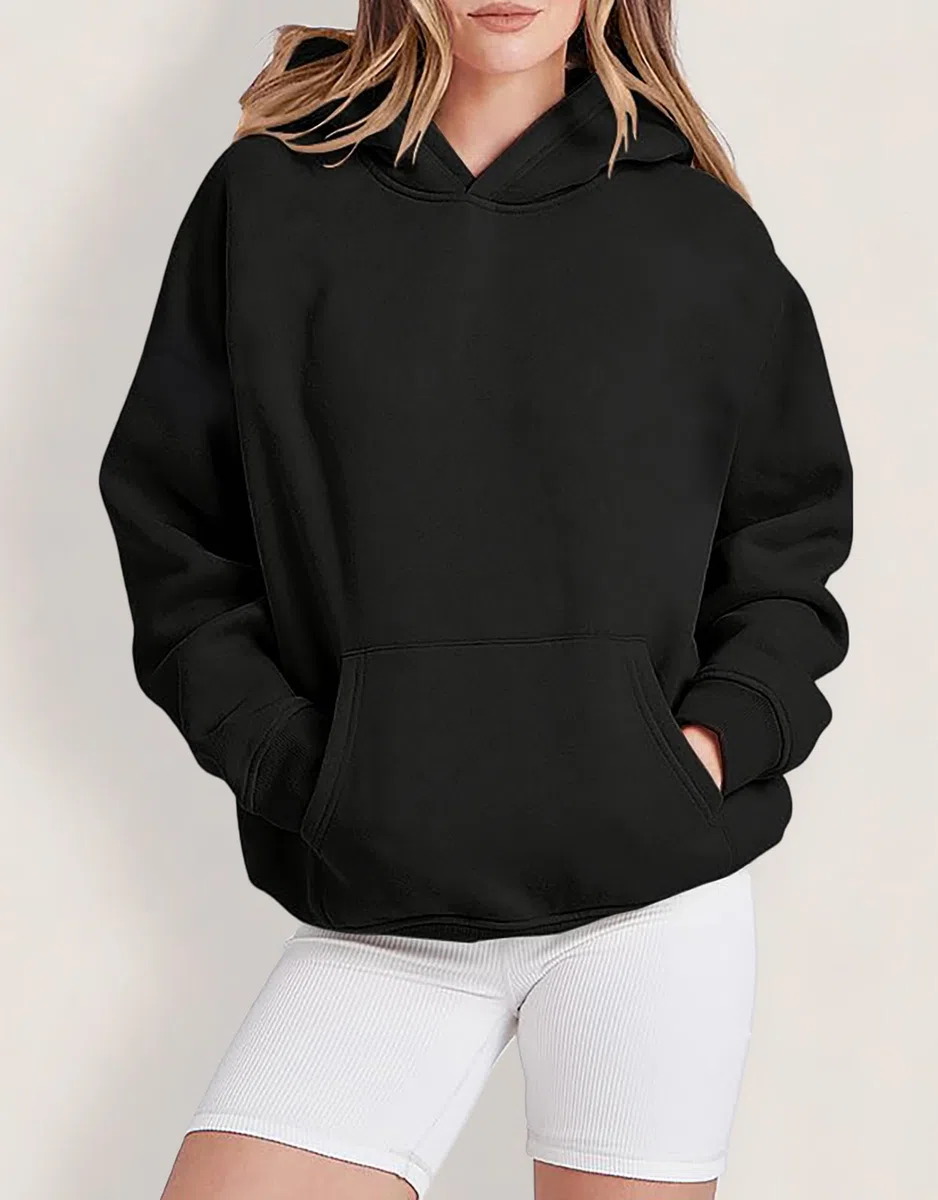 Jhsnjnr Hoodie Damen Oversize Sport Pullover Langarm Fleece Gefütterte Sweatshirt mit Kapuze Einfarbig Basic Hoody Kapuzenpullover
