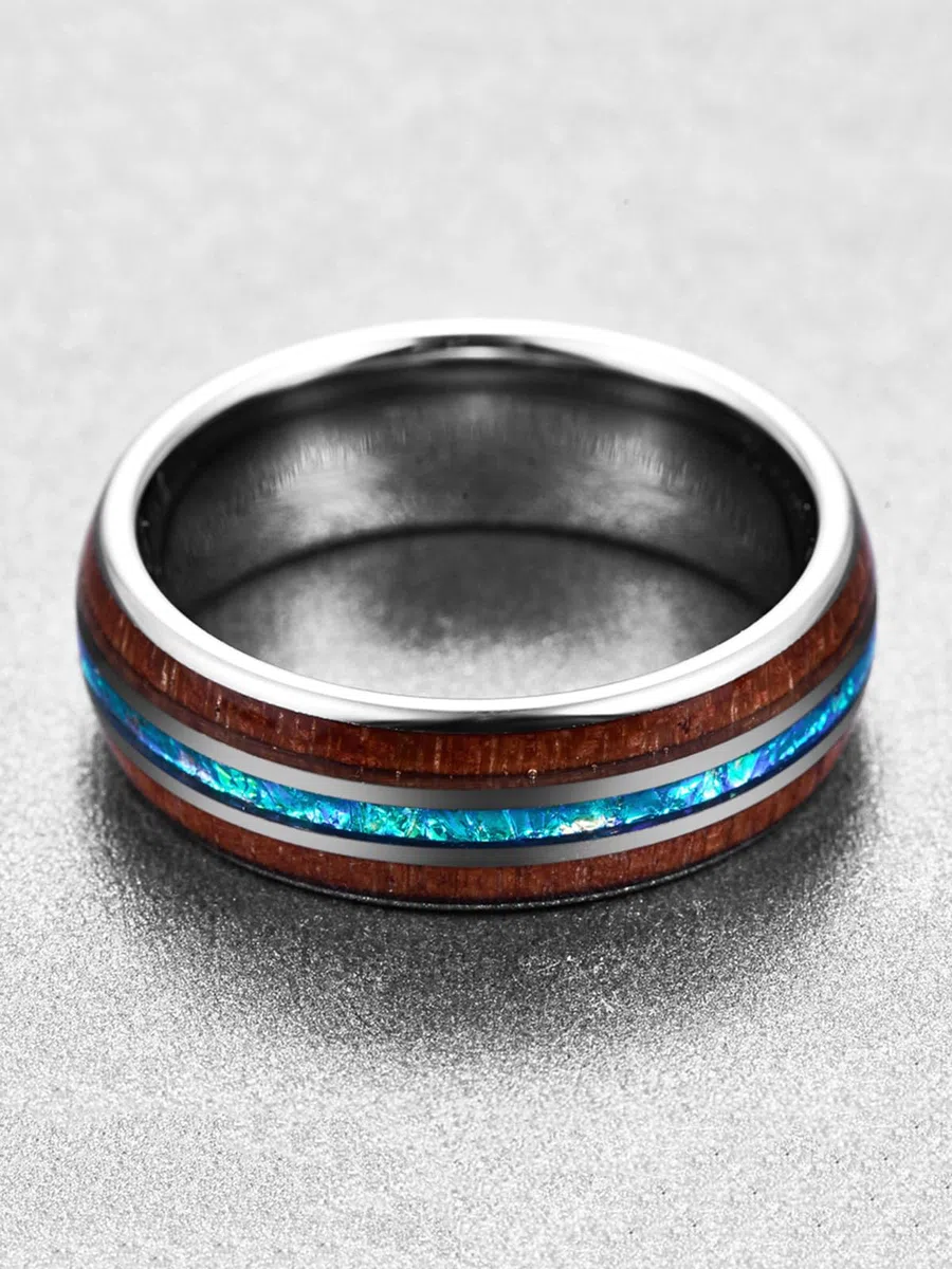 Vakki 8mm Herren Trauringe 8mm aus Wolframkarbid, Unisex Ring mit Meteoritenimitat und Holz Größe 54.4(17.3)-67.2(21.4)