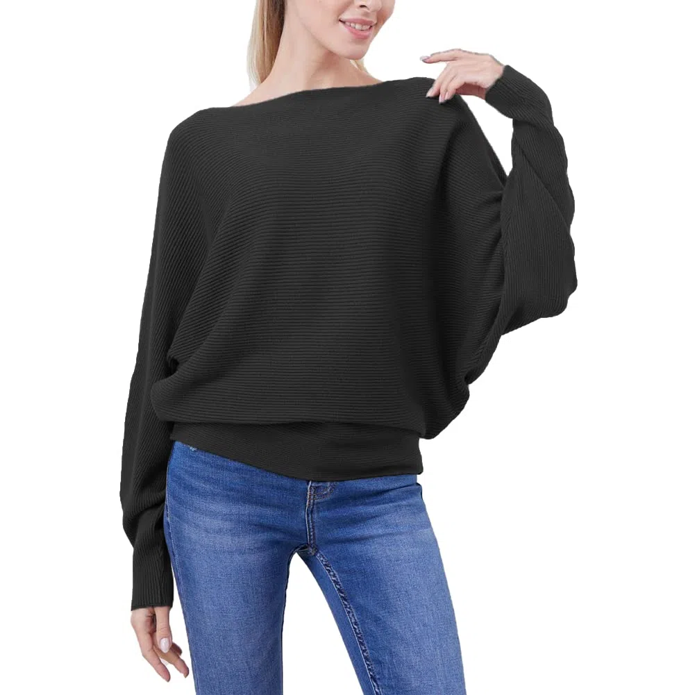 FULIER Boot-Ausschnitt Batwing Ärmel Dolman Lose gestrickte Pullover und Pullis Pullover Tops für Frauen