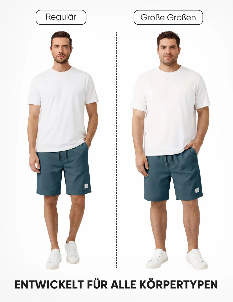 JMIERR Corduroy Shorts Herren Sommer Freizeit Leinen Stretch Baumwolle Elastische Taille mit Taschen