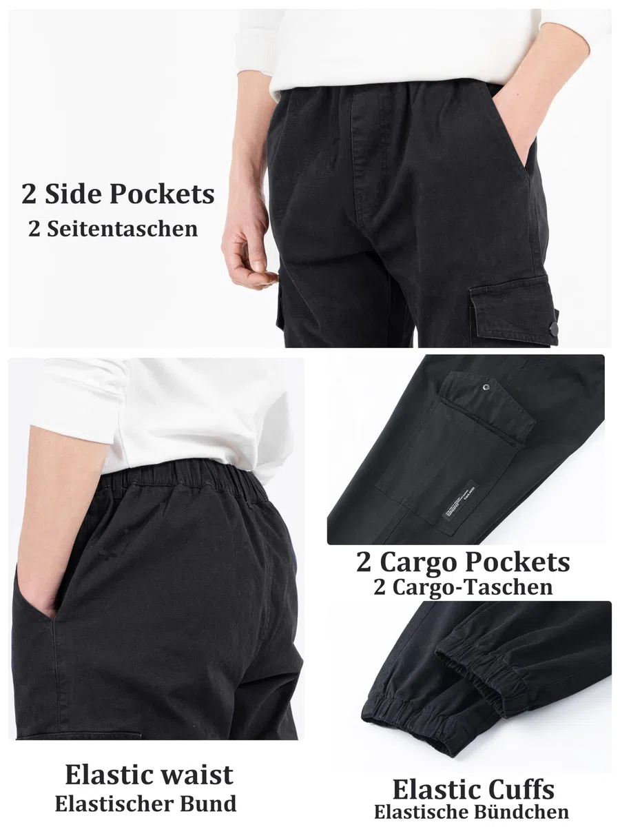 CAMLAKEE Kinder Jungen Cargohose Jogger Hose mit elastischem Bund