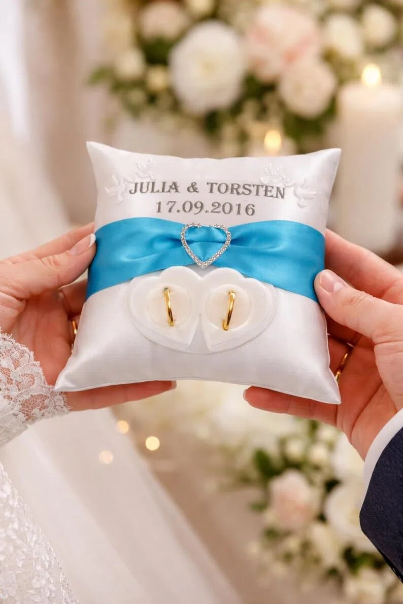 Ringkissen Hochzeit Name Datum Ringhalter Brautkissen Farbwahl