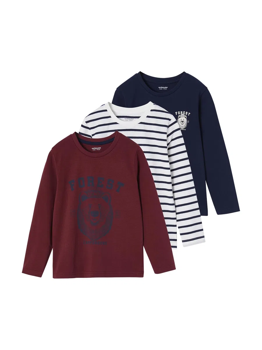Vertbaudet 3er-Pack Jungen Langarmshirts Basic Bordeaux 110