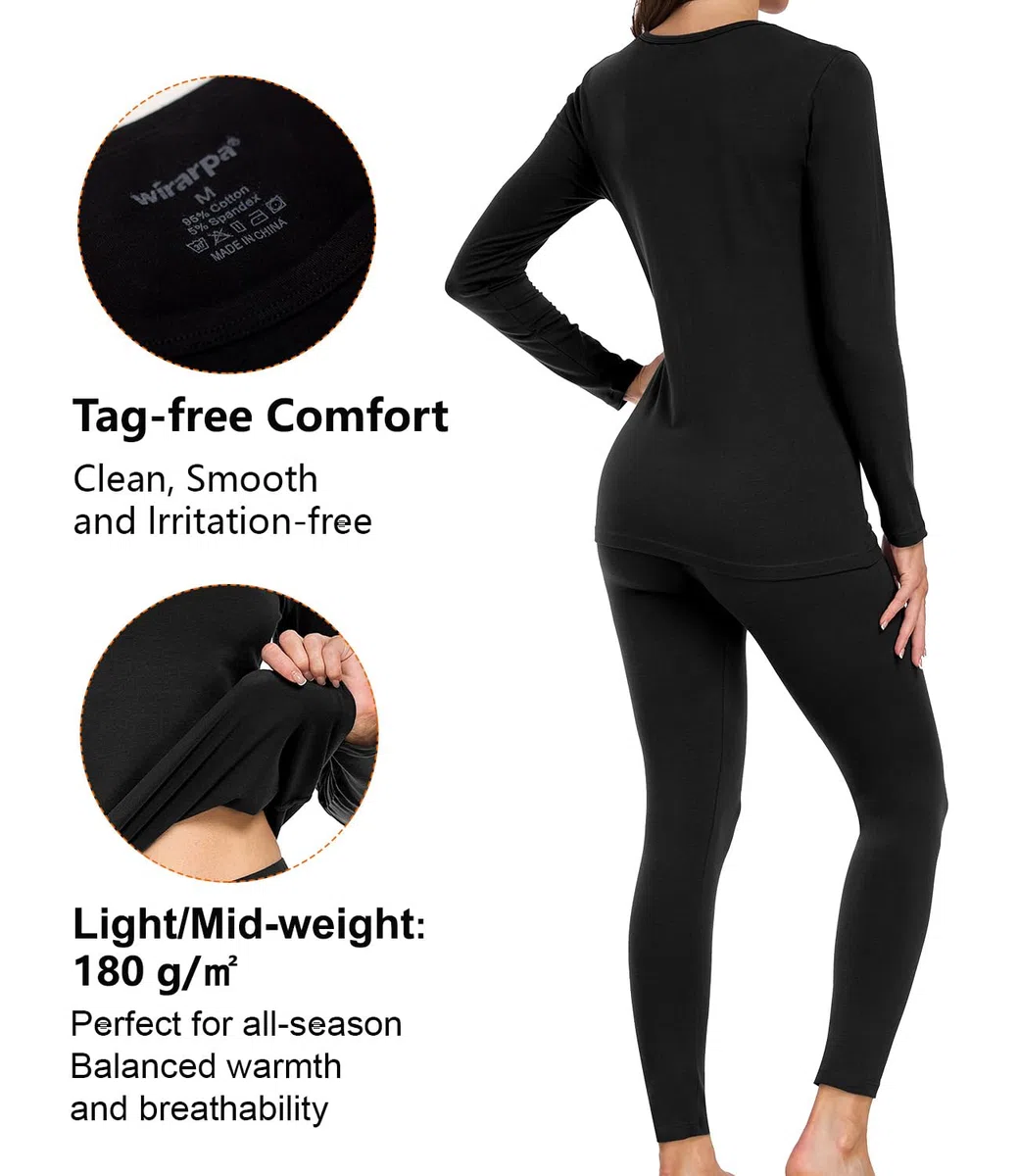 wirarpa Thermounterwäsche Damen Baumwolle Set Thermowäsche Set Leichtgewic Thermounterhemd Thermounterhose Herbst und Winter