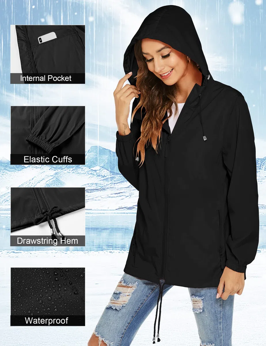 Rapbin Damen Regenjacke Leicht Wasserdicht Regenmantel Windbreaker Dünne Packbar Reisen Fahrrad Regenjacken Windjacke