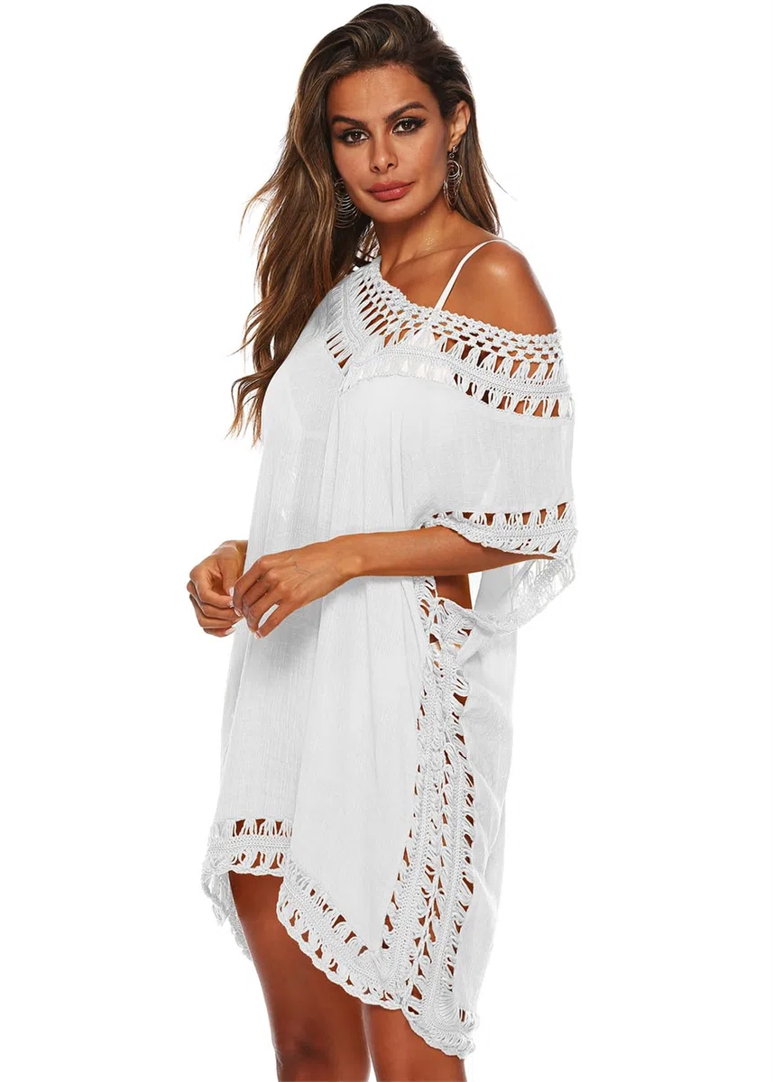 Damen Sommer Bikini Cover Up V-Ausschnitt Strand Poncho Strandkleid mit Cutout Crochet Badeanzug Sommer Kleider für Urlaub