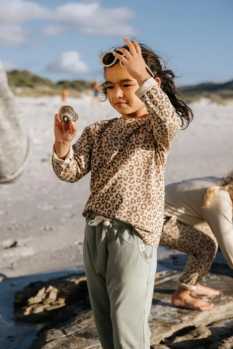 Cloby Kinder Long Sleeve Shirt/Langarmshirt - mit UV-Schutz (UPF 50+) - für Jungen und Mädchen - Leopard braun (Gr. 3-4 Jahre)