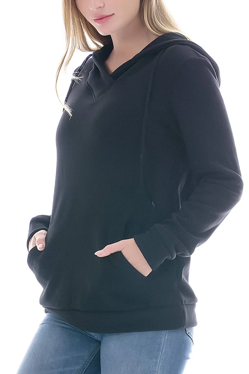 Smallshow Stillanzug Mutterschaft Fleece Stillpullover Stilloberteil Umstandsmode Hoodie Sweatshirt zum Stillen Black M