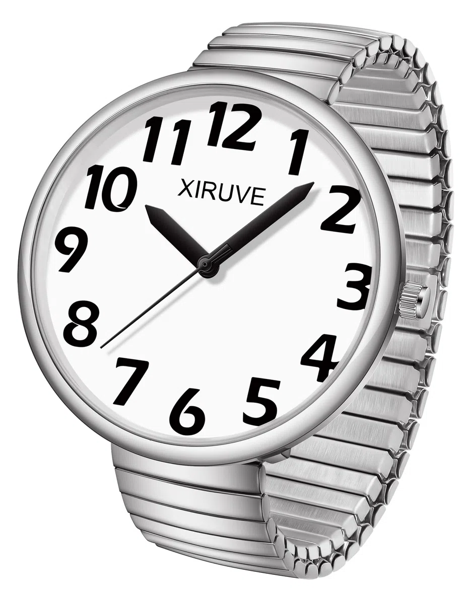 Damen Herren Gut Lesbar 43mm Gehäuse mit Große Ziffern Weißes Zifferblatt Edelstahl Zugarmband Analog Quarz Armbanduhr