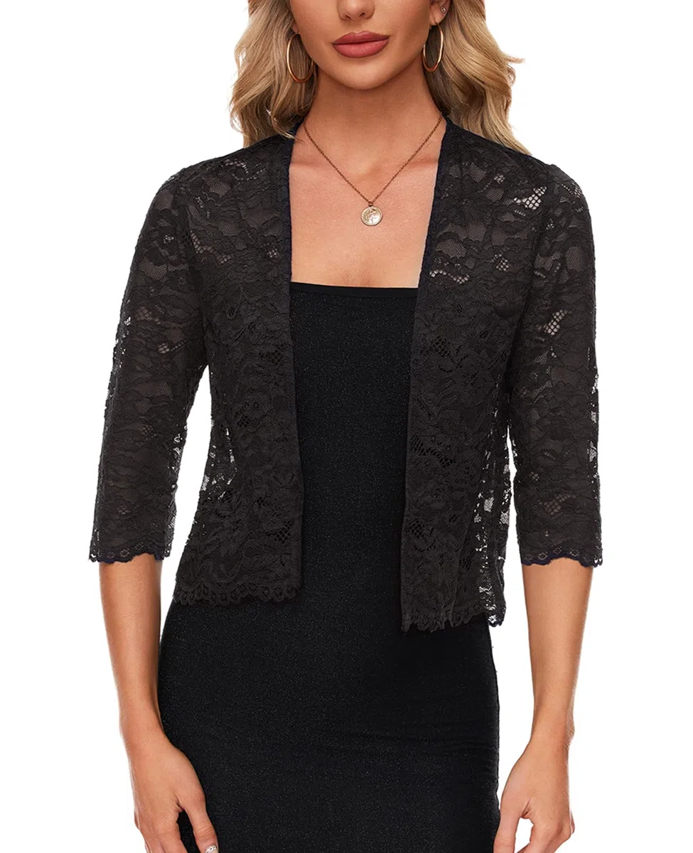 MINTLIMIT Damen Spitze Bolero Offene Vorne Strickjacke 3/4 Ärmel Cardigan Elegant Boleroshrug Einfarbige Oberteil