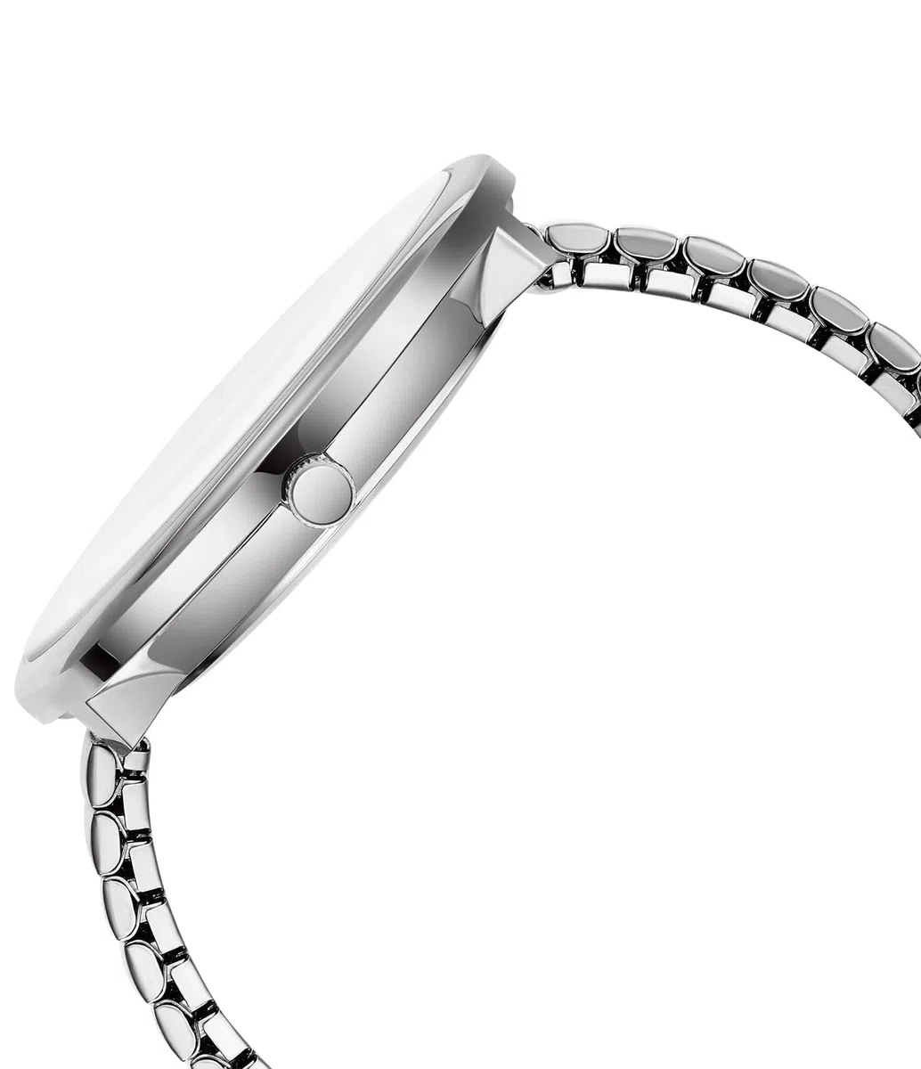 Damen Herren Gut Lesbar 43mm Gehäuse mit Große Ziffern Weißes Zifferblatt Edelstahl Zugarmband Analog Quarz Armbanduhr