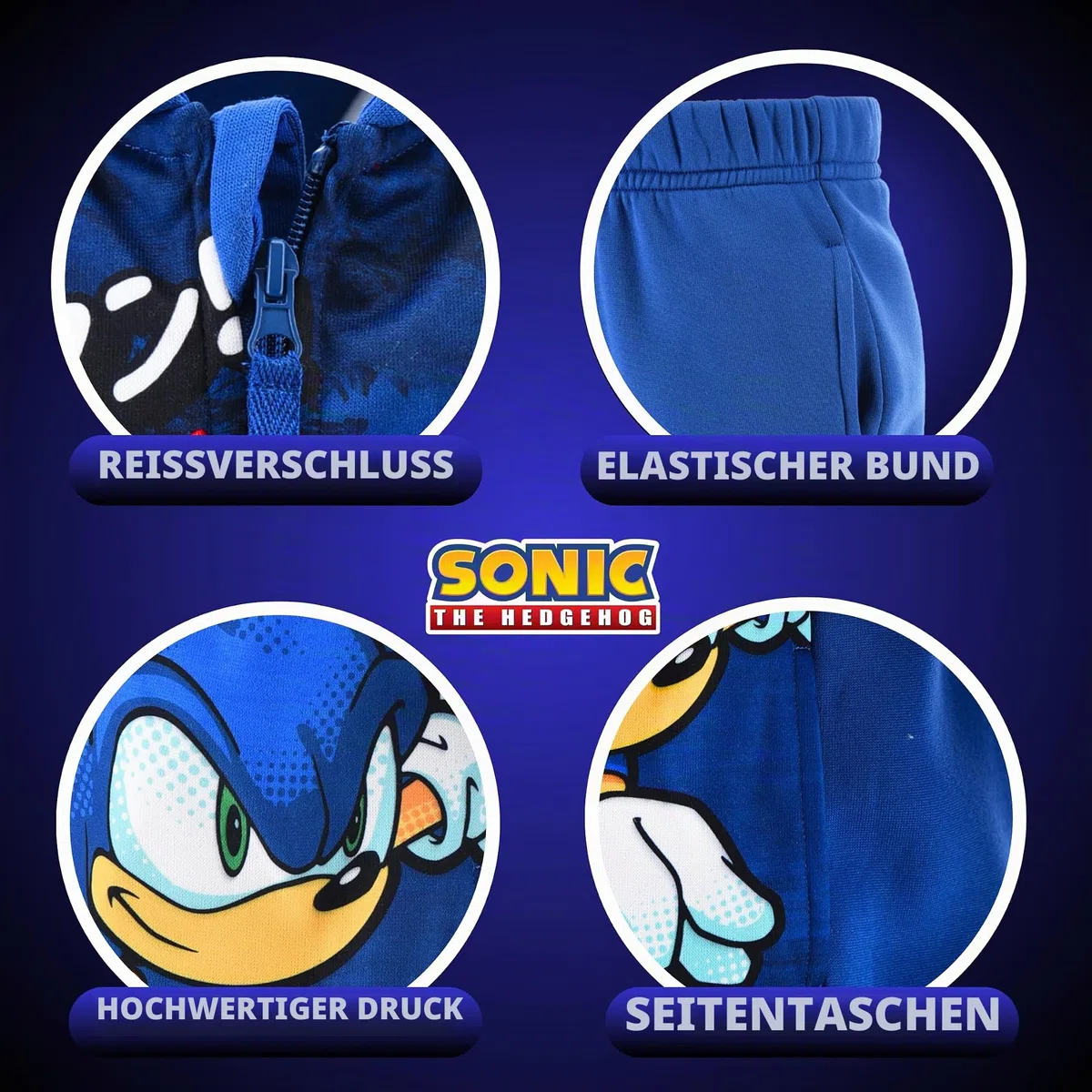 Sonic The Hedgehog Jungen Trainingsanzug, 2-Teiliges Set Kapuzenpullover und Hose Sportanzug für Kinder, Größen 3 bis 8 Jahre