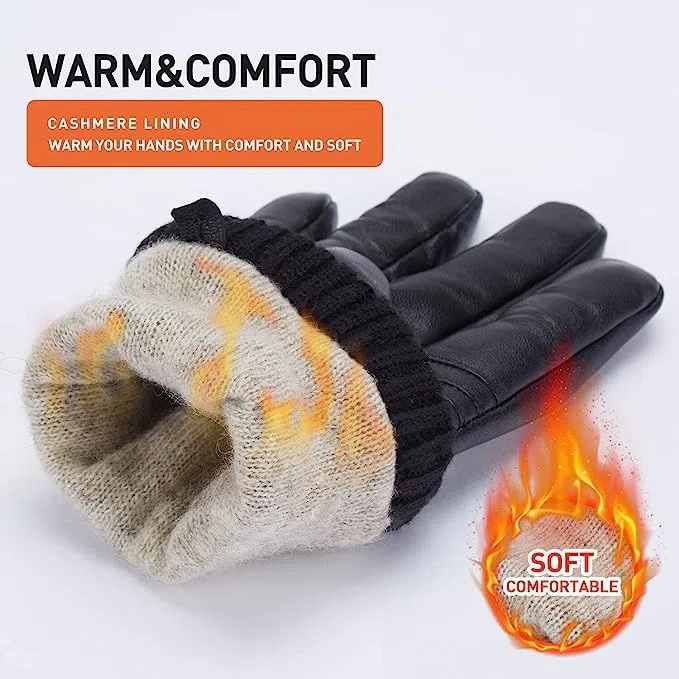 BISON DENIM Herren Echtleder Handschuhe Hohe Qualität Warmes Wollfutter Lederhandschuhe Smartphone Touch Funktion Herbst & Winter