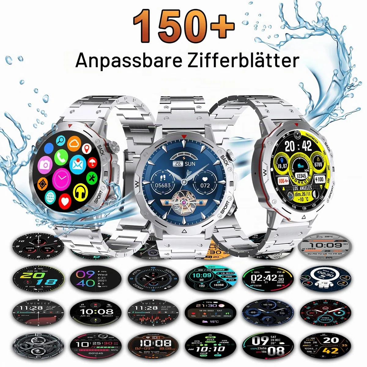 Smartwatch Herren mit 2 Uhrgürteln, über 100 Sportmodi, 24/7 Herzfrequenz, Schlafüberwachung, Smart Watch mit Telefonfunktion, Nachrichtenfunktionen, Fitnessuhr für Android und iOS, Männer
