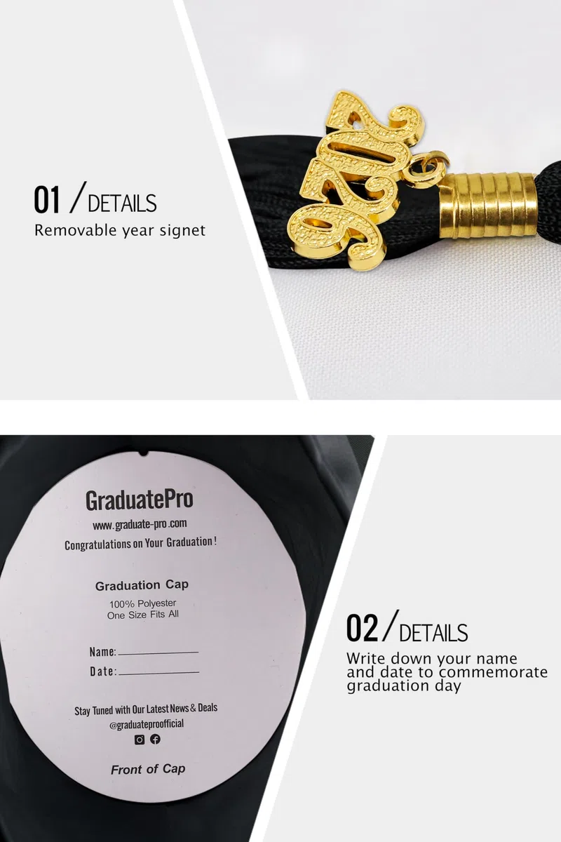 GraduatePro Abschluss Talar Doktorhut 2026 Absolventen Graduation Abschluss Bachelor Hut Abschlusskleid Robe Hat Dress für Hochschule Abitur,Master 12 Farben