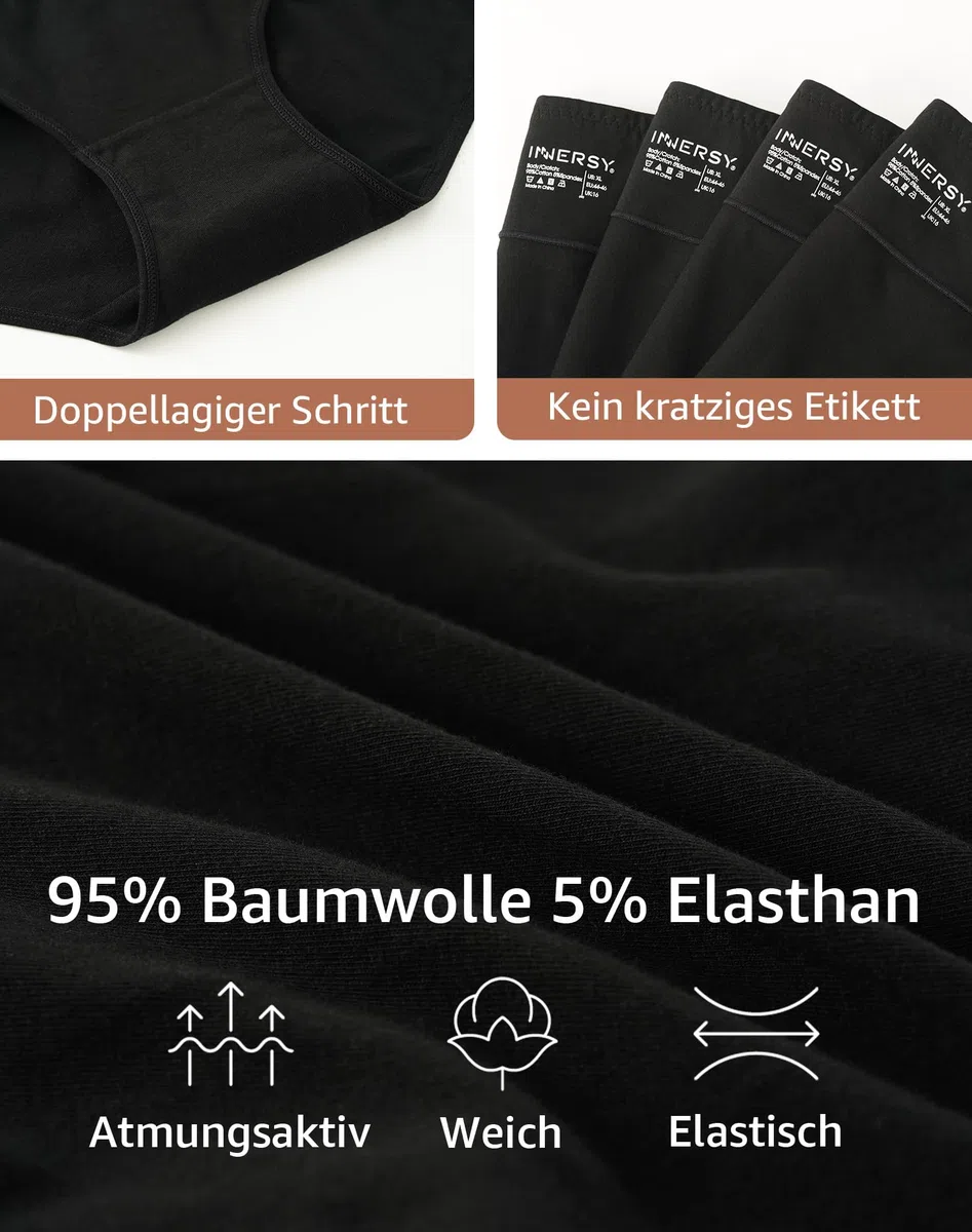 INNERSY Unterhosen Große Größen Damen Taillenslip Baumwolle High Waist Slip (44-62) 4er Pack