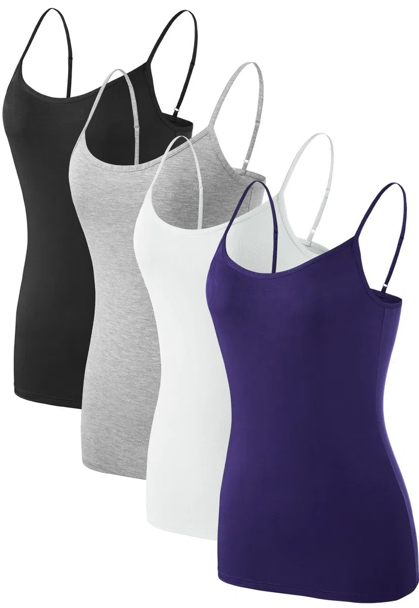 Damen Unterhemden Verstellbar Spaghettiträger Tank Top Basic Camisole Ultra Soft Schichtung Top 4er Pack