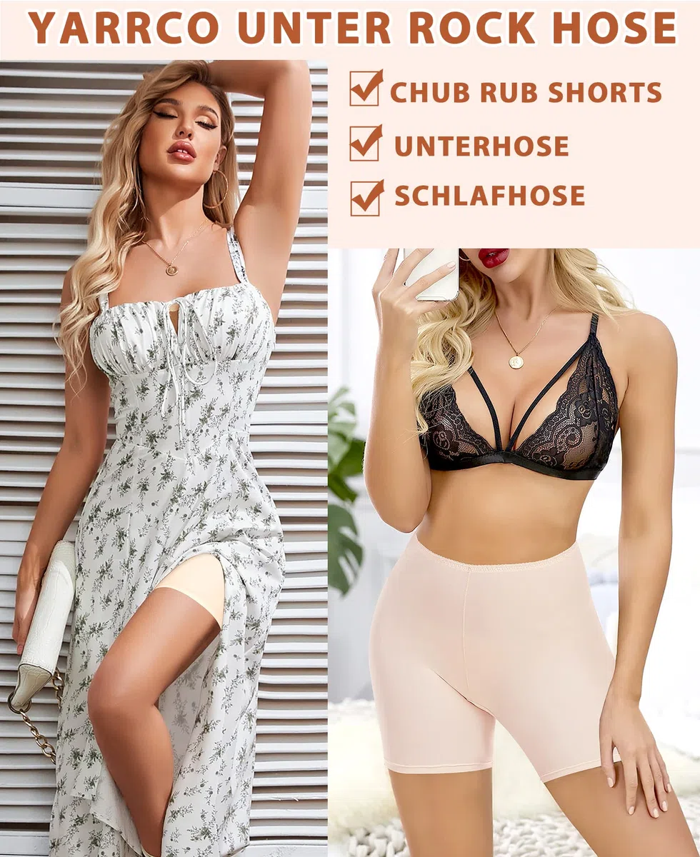 YARRCO Damen Unterhose Kurz Hose Unter Rock Kleid Nahtlos Slipshort Anti Chafing Boxershorts Kurz Leggings Radlerhose (Schwarz+Beige, L)