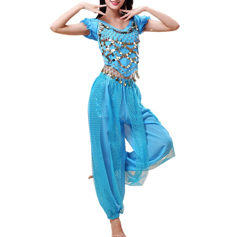 Damen Bauchtanz Kostüm Sets Tanz Tanzen Top Laterne Hosen Professionel Karneval Tänzer Outfit Suit