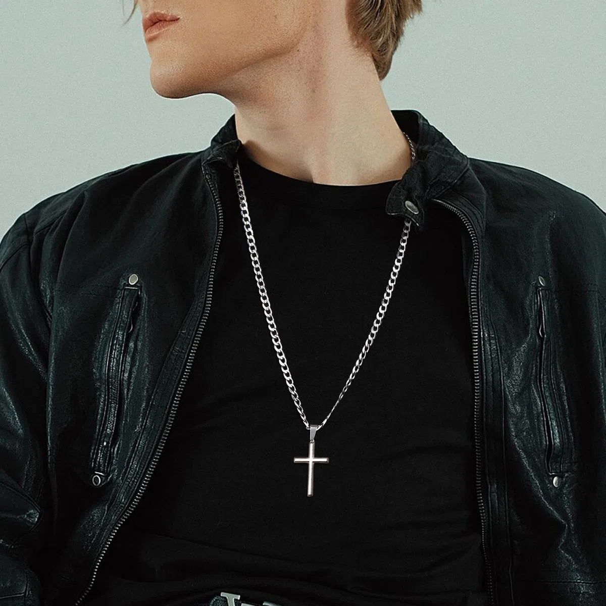 Chriscoco Kreuz Kette für Herren Damen 925 Sterling Silber Kreuz Anhänger mit Edelstahl Kubanische Kette Halskette 5MM Breit Silber Kette für Herren