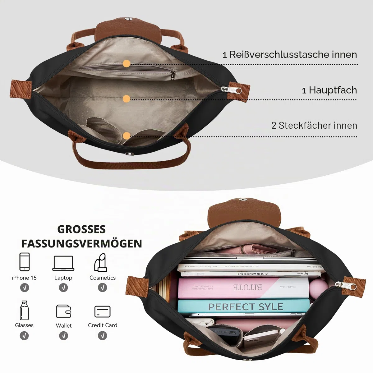 KALIDI Handtasche Damen Groß Shopper Tasche Damen Tote Bag Wasserdicht Arbeitstasche Schultertasche Für Arbeit Büro Reisen Einkaufen Schule