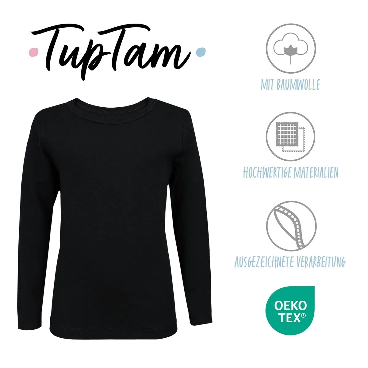 TupTam Langarmshirt Kinder – 3er Pack Unterhemden Jungen & Mädchen, 100% Baumwolle, Unisex