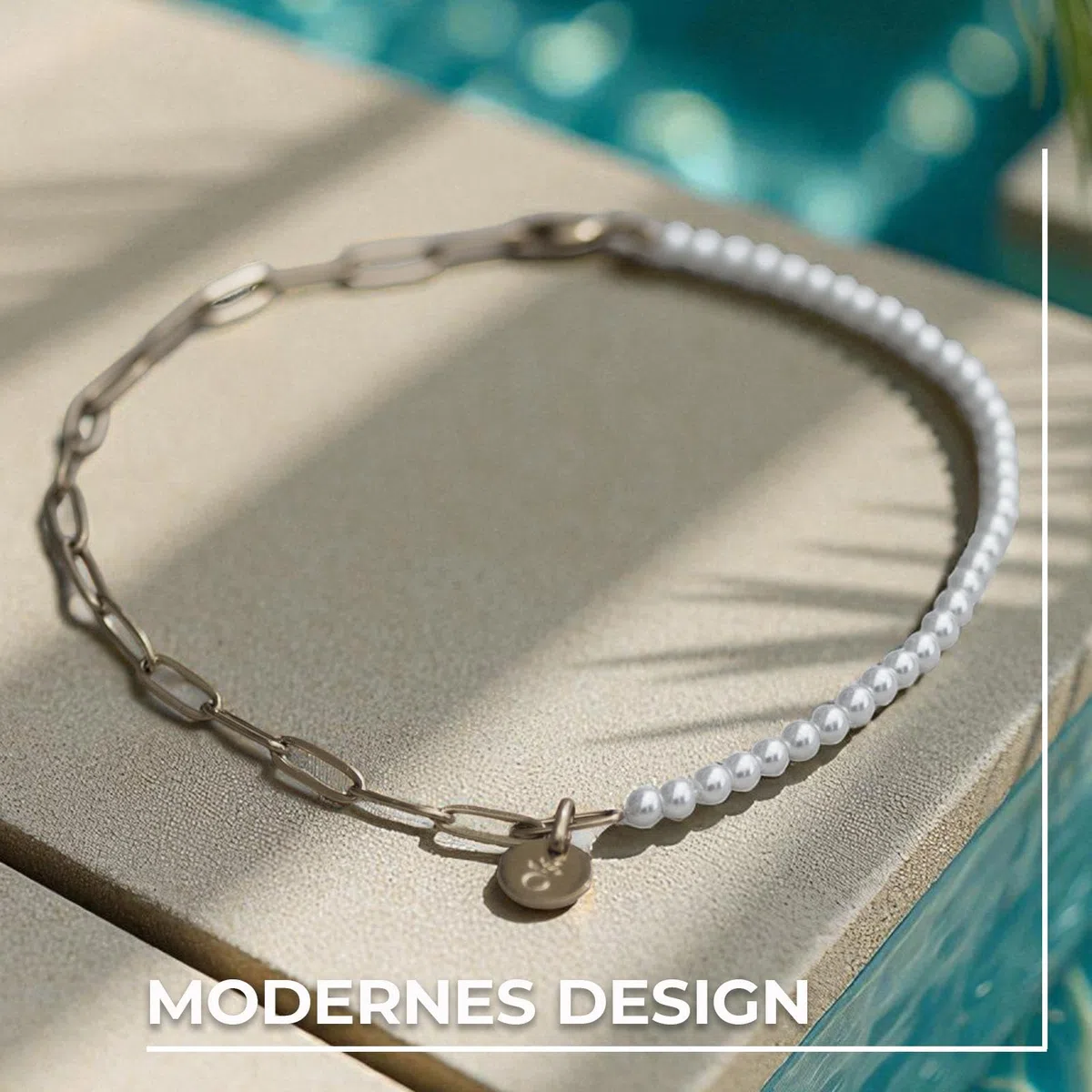 Amoonìc Fußkettchen für Damen aus Edelstahl mit Perlen Gold & Silber - Wasserfest & Verstellbar Zierliche Fußkette Sommer Schmuck Hautverträglich & Nickelfrei Fussketten für Frauen Geschenk Gravur