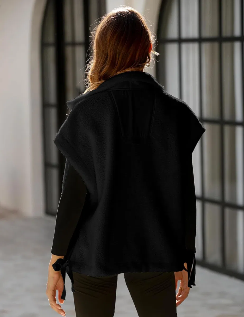 Omoone Damen Sherpa-Weste übergroße Fleece-gefütterte Weste mit Taschen, lässiger Button-Down-Bodywarmer