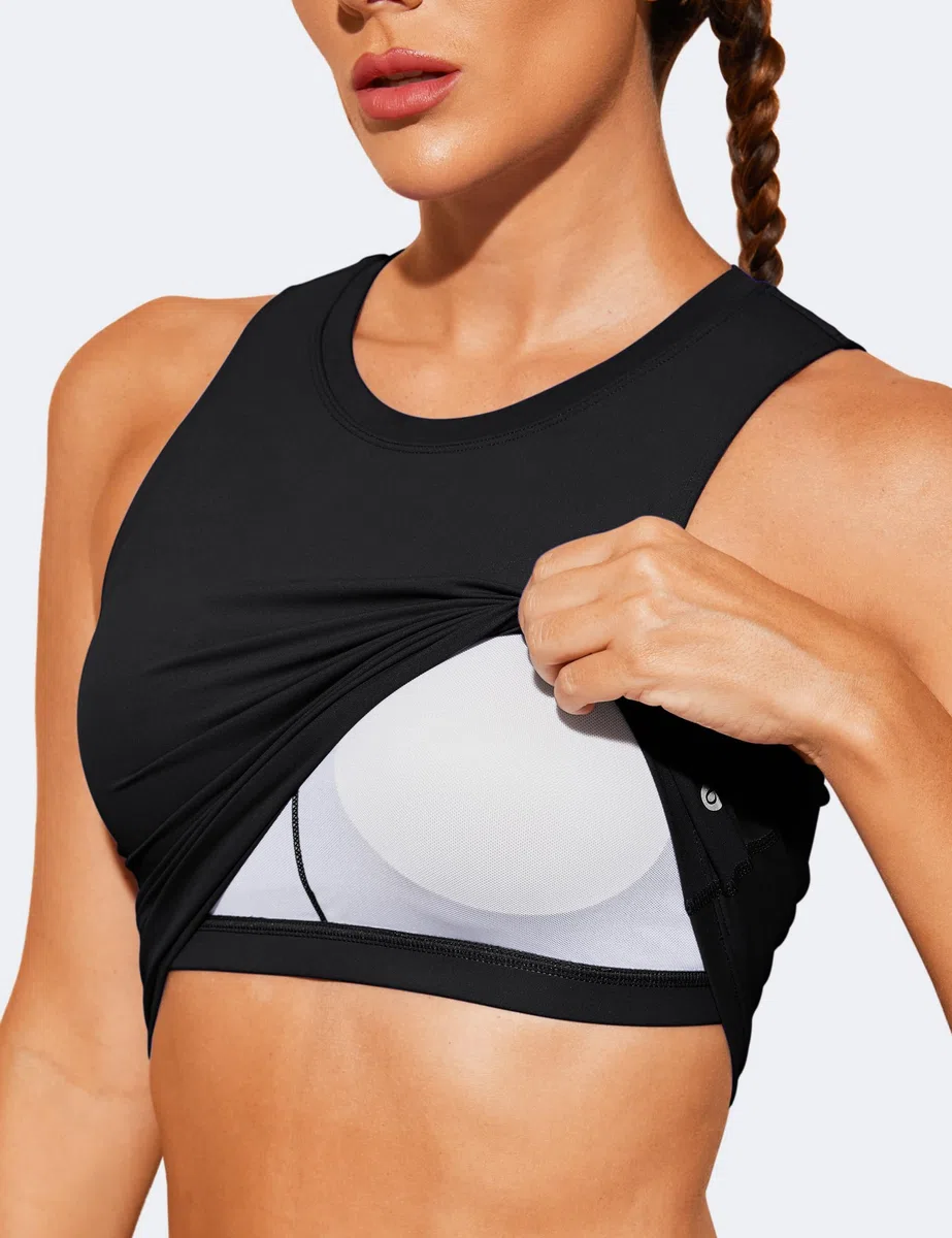 BAYDI Nudi Sport BH Damen ohne Buegel Bustier Abnehmbare Gepolsterte Crop-Tops Hochgeschlossenes Tanktop Yoga Fitness Soft Bra