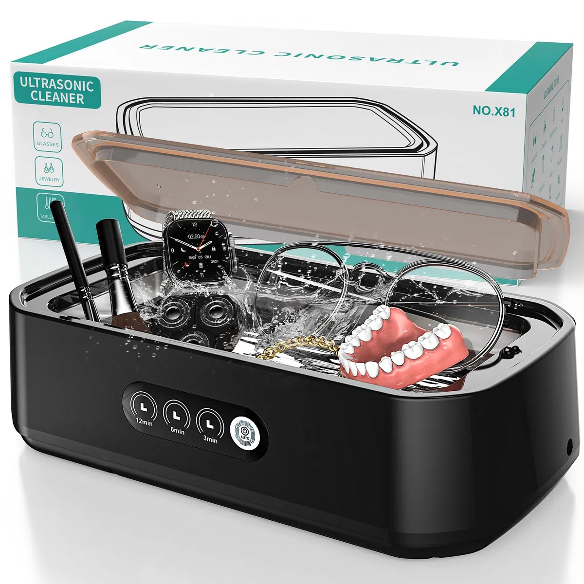 Ultraschallreinigungsgerät, 48 kHz Ultraschallreiniger, 650ml für 360° Tiefenreinigung, One-Touch-Bedienung, geeignet für die Reinigung von Gläsern, Schmuck, Zahnersatz Reinigung
