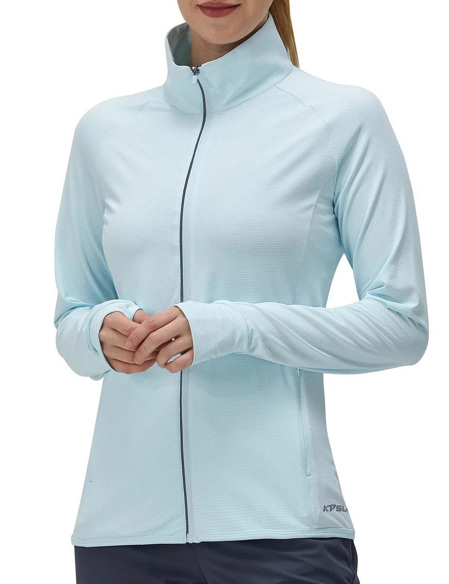 KPSUN Damen LSF 50+ UV-Sonnenschutzkleidung, langärmelig, athletisch, Wander-Shirt, leicht, LSF, Reißverschluss, Outdoor-Jacke