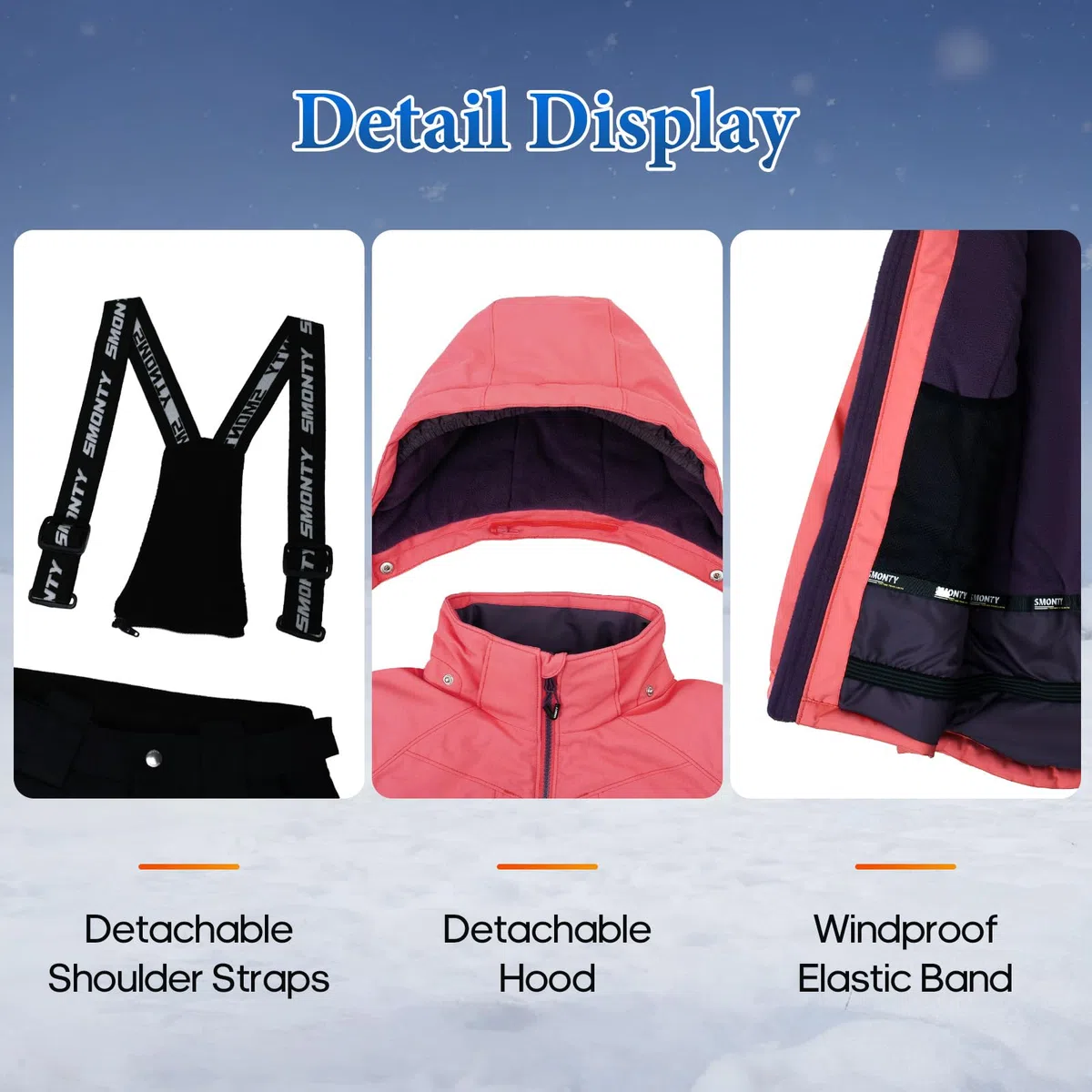SMONTY SNOWER Mädchen Schneeanzug mit abnehmbarer Kapuze, Skianzug, extra warm, Winteranzug