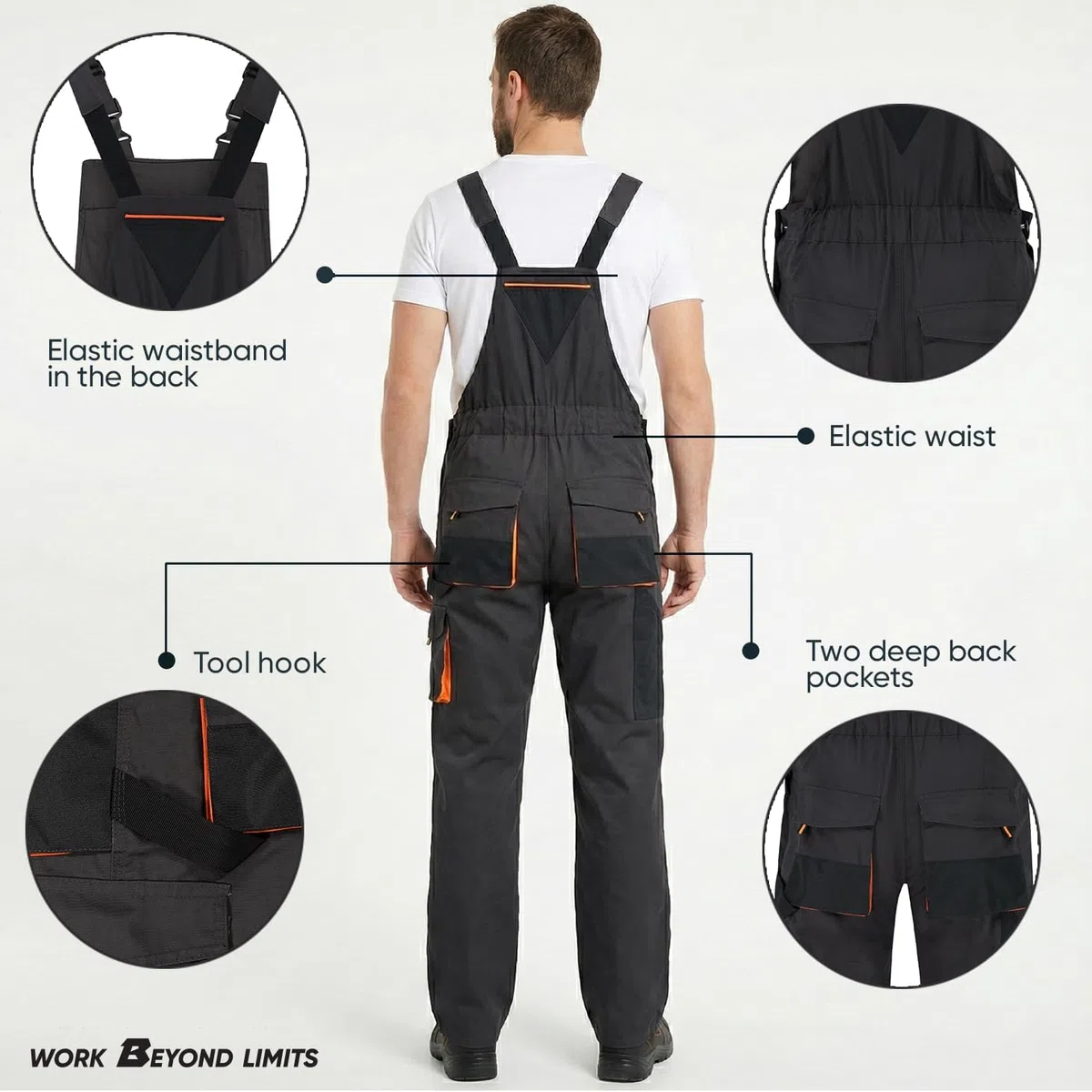 BWOLF Atlas Latzhose Herren Arbeitshose Schutz-Latzhose Classic mit Multifunktionalen Taschen Dunkelgrau/Orange