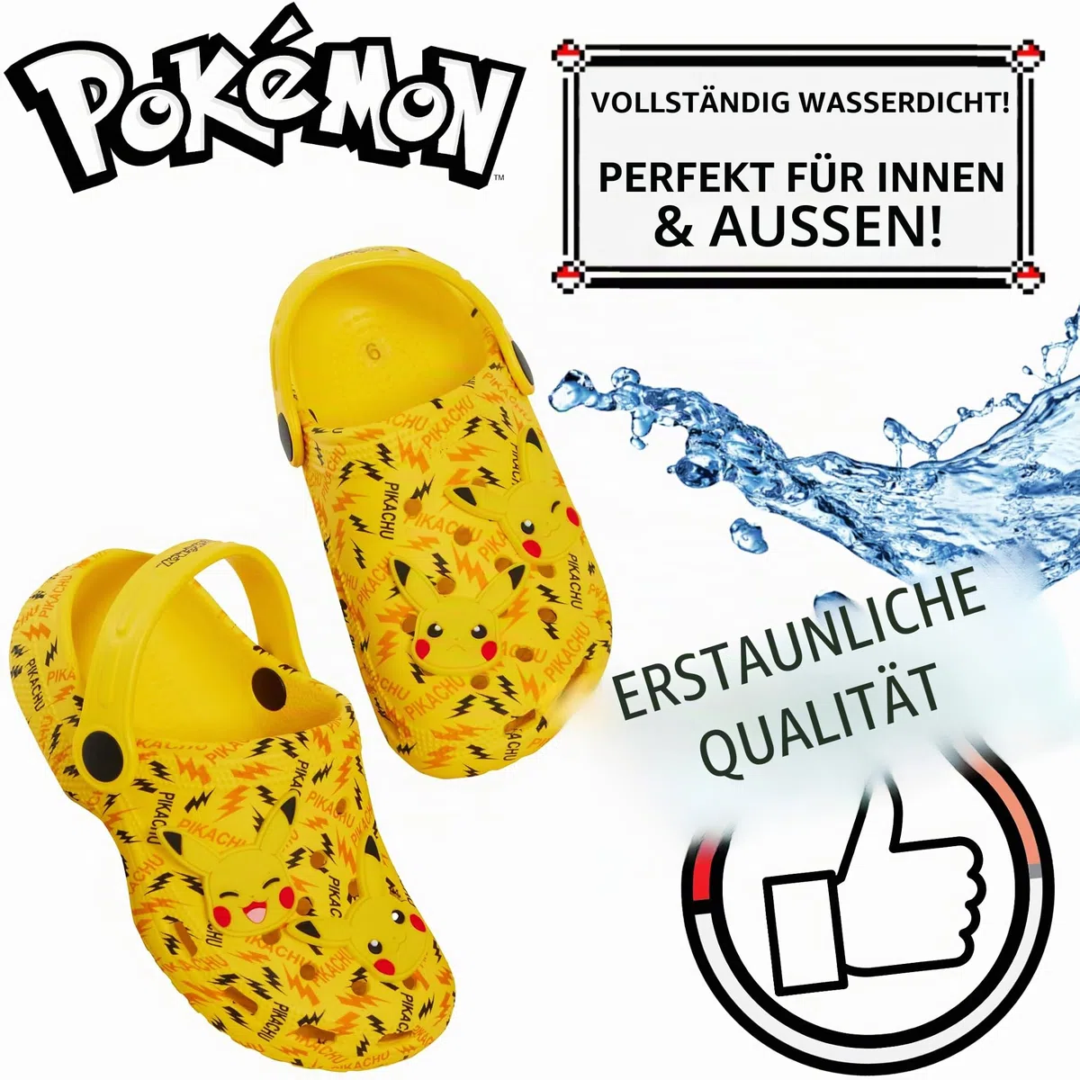 Pokémon Pikachu Clogs mit Charms, Kinder Sandalen, Jungen und Mädchen, Sommer Slipper mit Knöchelriemen, Urlaubsstrand Schuhe