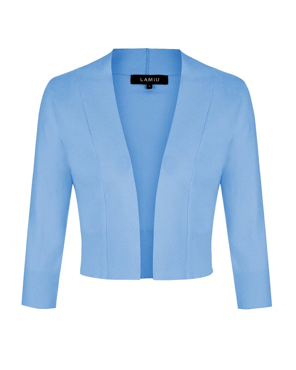 MINTLIMIT Damen Open Knit Cardigan Strickjacke Bolero Kurz 3/4 Ärmel Festlich Cardigans mit Knopf Boleroshrug