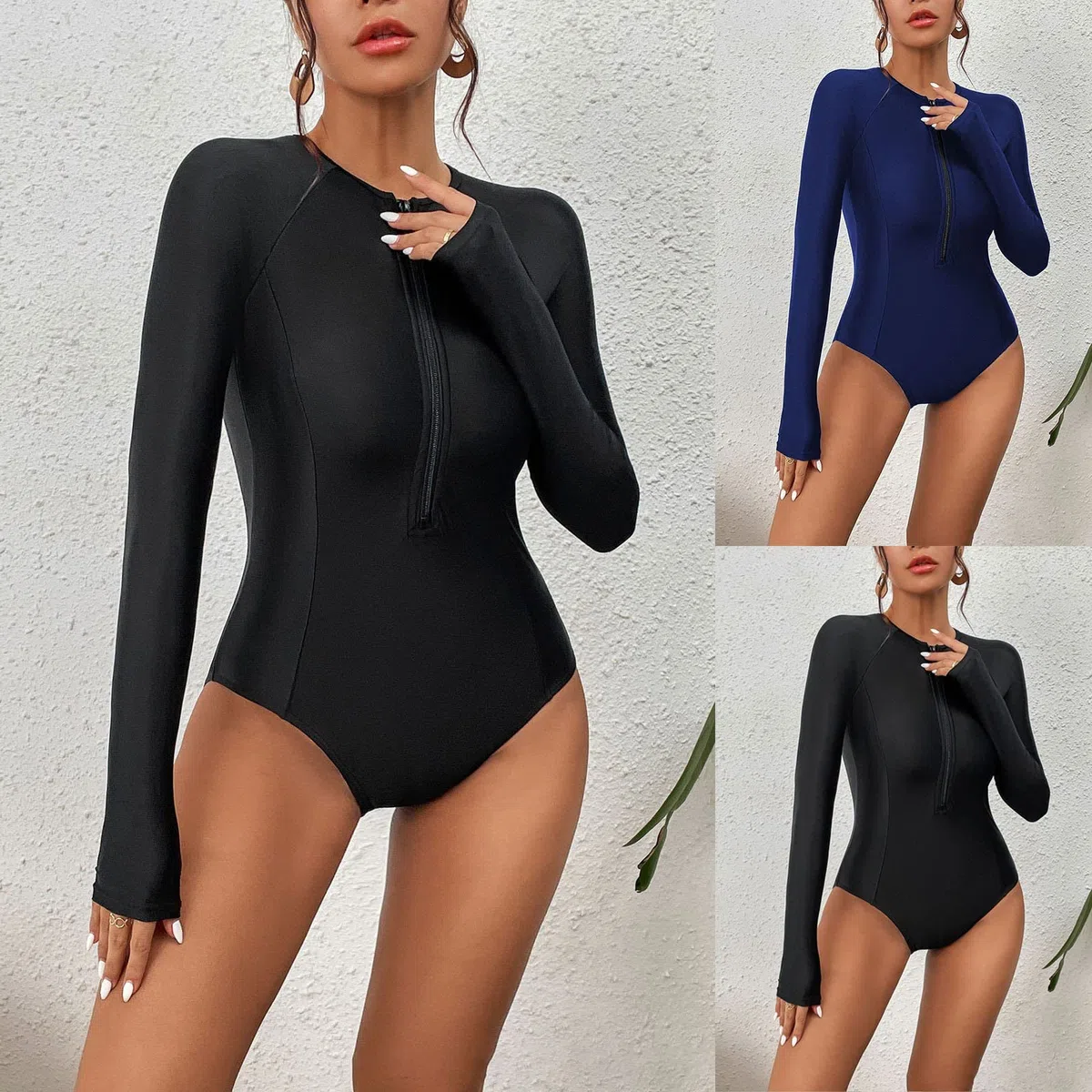Solid Rash Guard Langarm-Badeanzüge für Damen, Sonnenschutz, Surfanzug, Baden Neopren Hose