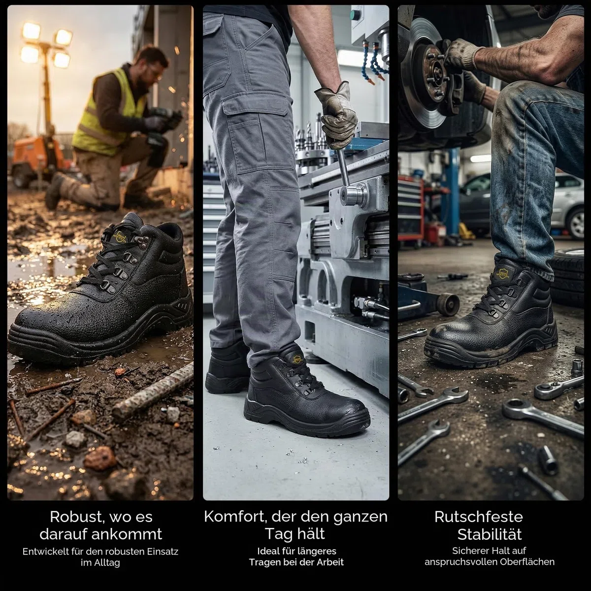 Iron Mountain Unisex-Arbeitssicherheitsstiefel S3 SRC, Leder mit Stahlkappe und Stahlzwischensohle, Chukka-Arbeitsstiefel, rutschfest, antistatisch, robuste Arbeitsstiefel, Schwarz, EU 45