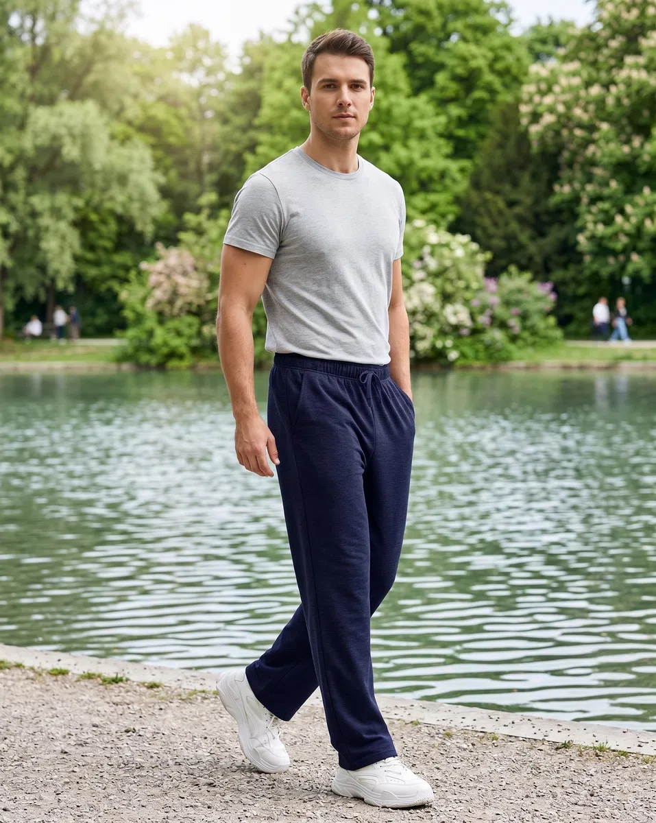 PINSPARK Herren Jogginghose Baumwolle Sporthose Leichte Sweatpants Elastische Taille Trainingshose Atmungsaktive Freizeithose Yogahose mit Taschen