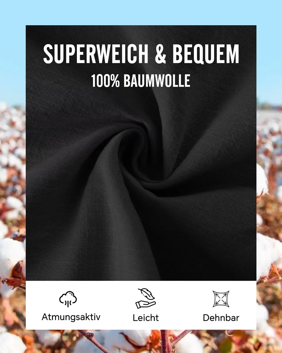 Elainone Herren Sommerhose Baumwolle Leichte Freizeithose mit Kordelzug Taschen Loose Fit Bequeme Strandhose