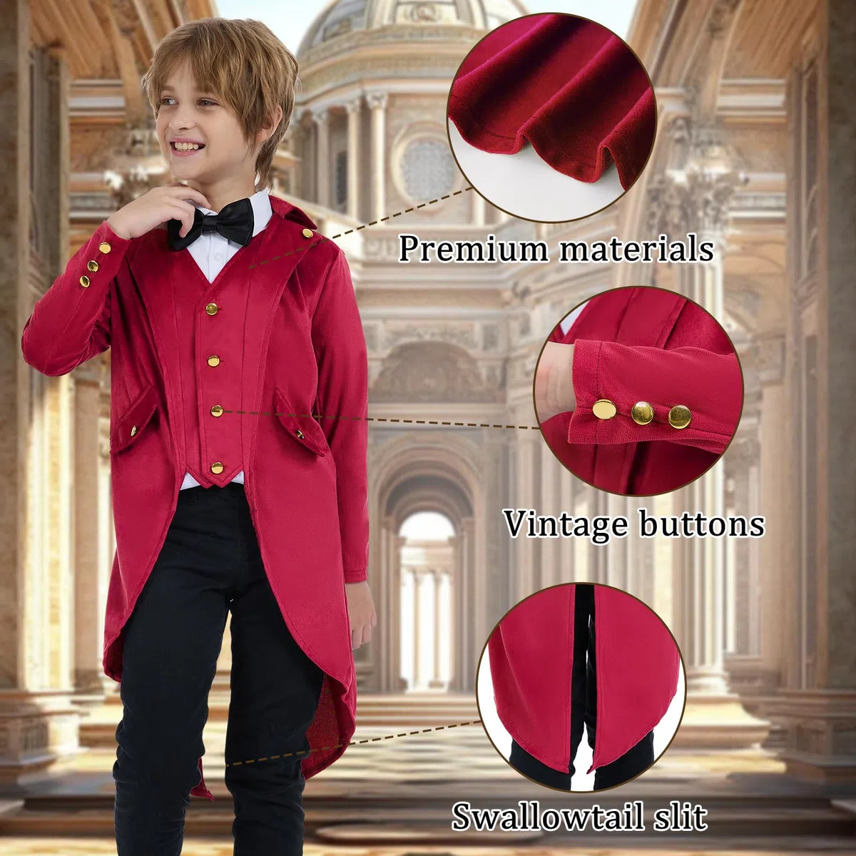 Retro Kinder Tailcoat, Steampunk Vintage Frack Kinder Jacke, für Karneval, Maskerade & Halloween Party