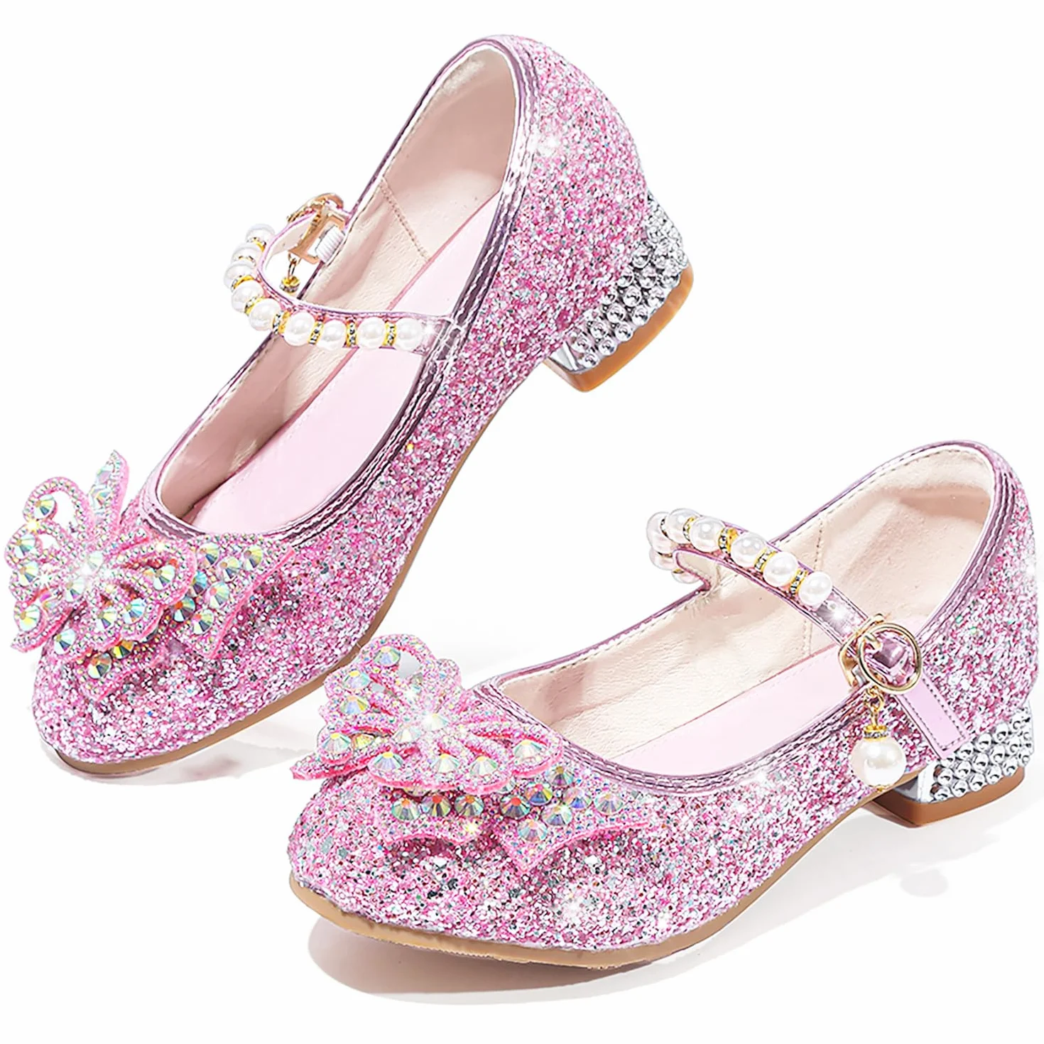Mädchen Mary Jane Prinzessin Schuhe Ballerinas mit Absatz Glitzer Schuhe Abendschuhe Kinder Cosplay Schuhe Partys Hochzeiten Schulschuhe Rosa EU27