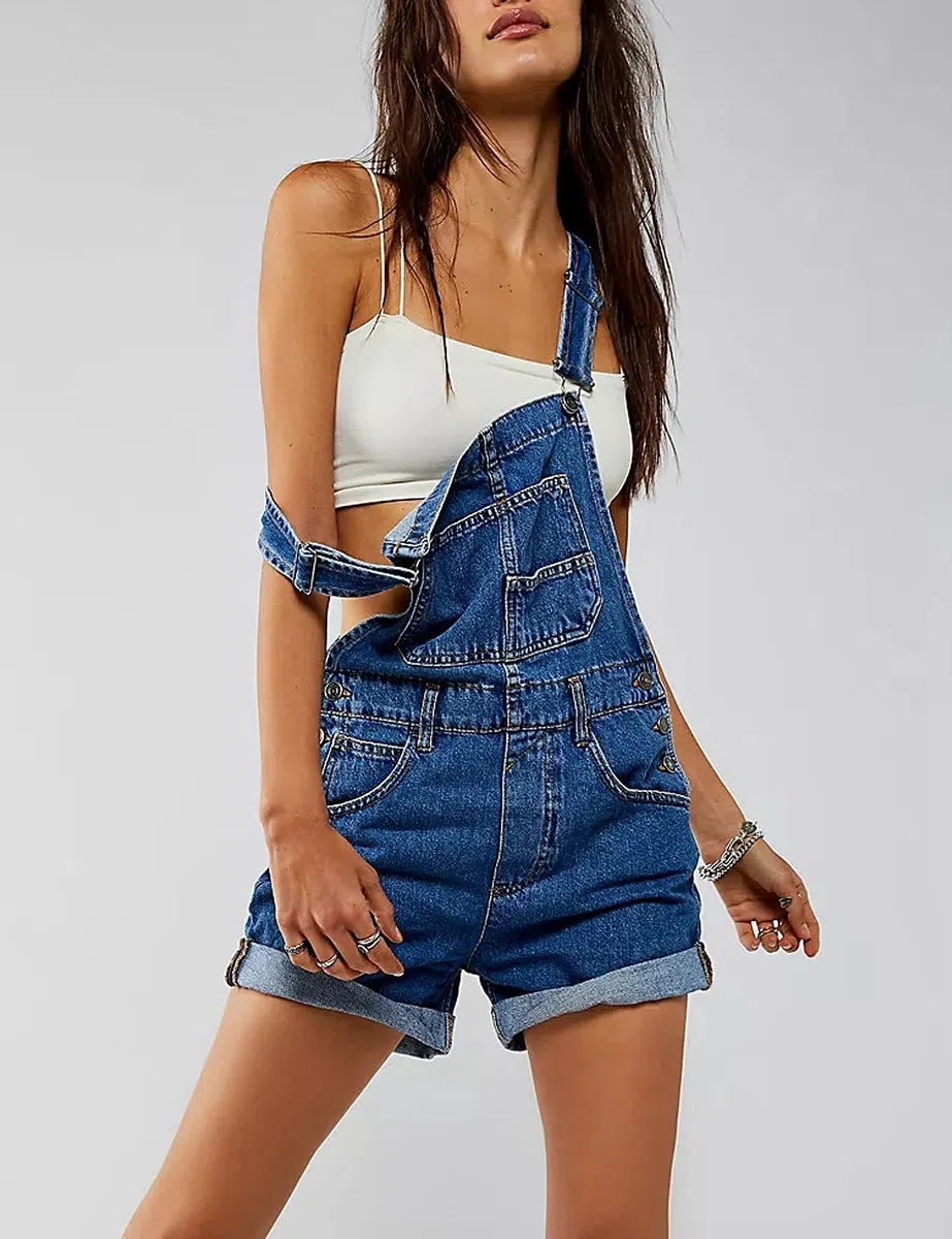 Damen Casual Denim Overall Shorts Lose Verstellbare Träger Latzhose Bib Jeans Shortalls Rompers Hosen
