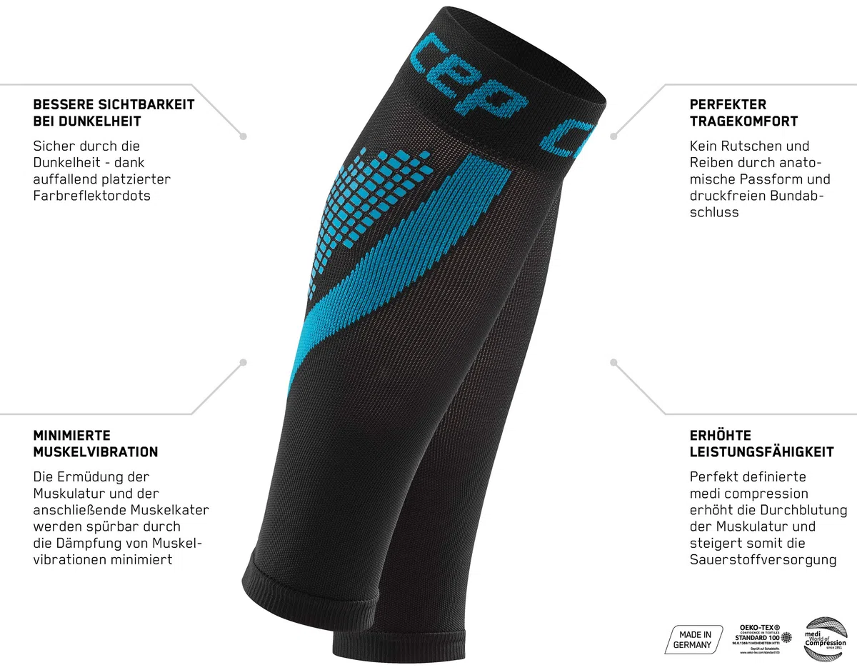 CEP - Nighttech Calf Sleeve 2.0 Reflektierende Beinstulpen/Wadenschoner für Damen, Socken für präzise Wadenkompression, Unisex, WS4L0, blau, II