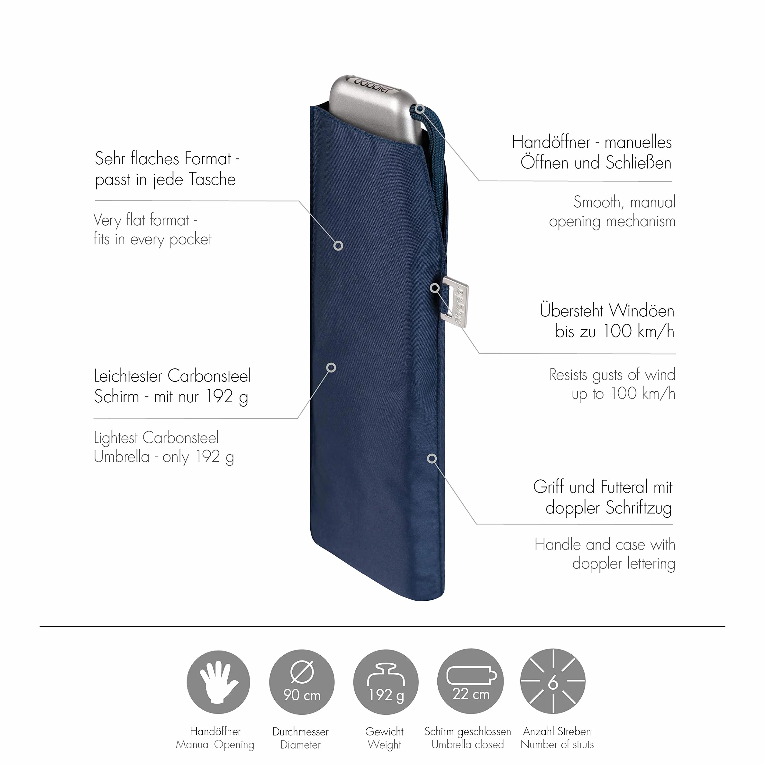 Doppler Taschenschirm Carbonsteel Slim in verschiedenen Farben