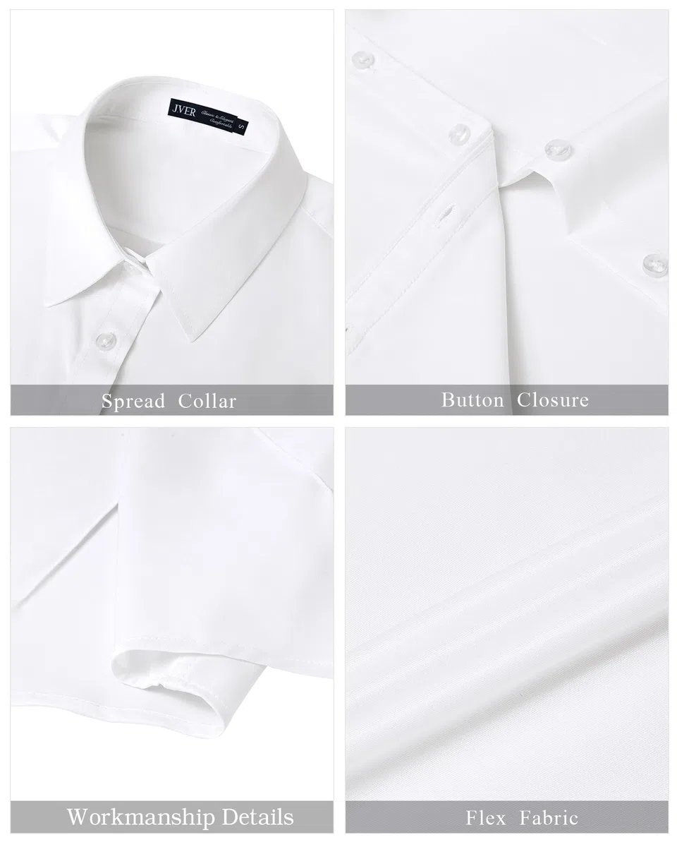 J.VER Bluse Damen Kurzarm Casual Businessbluse Regular Fit Knitterfrei Bügelleicht Sommershirts mit Knopleiste Freizeithemd Tops