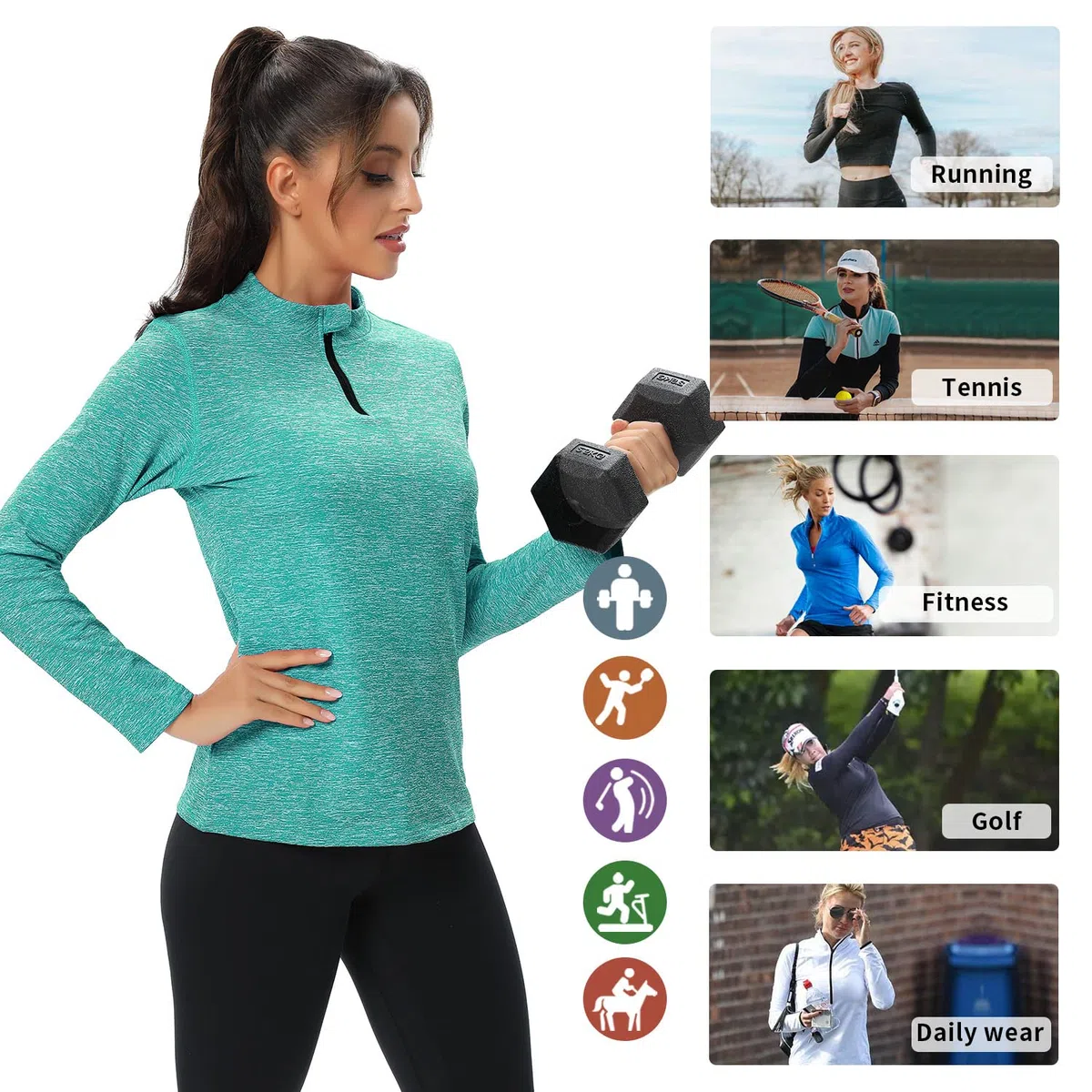 WOWENY Fleecepullover Damen 1/4 Zip Funktionsshirt Fleece warm Laufshirt Langarm mit Stehkragen, Atmungsaktive Langarmshirt Sportshirt Fitness Shirt Hoodies Outdoor Winter