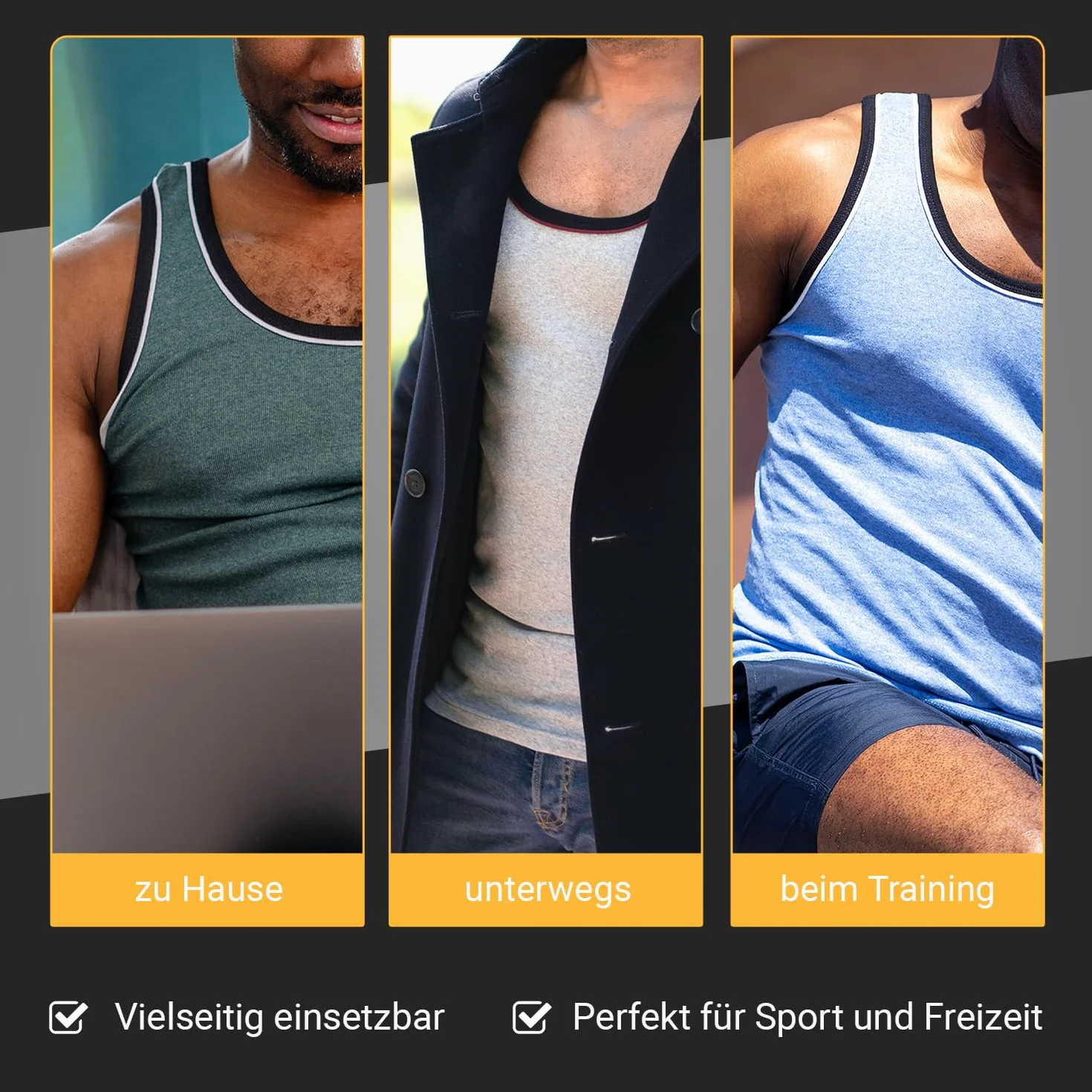 MT Herren Melange Tank-Top (5er Pack) Baumwoll Feinripp Unterhemden ärmellos